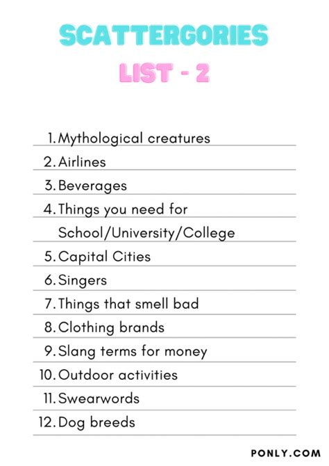 10 Scattergories List To Play with Friends .